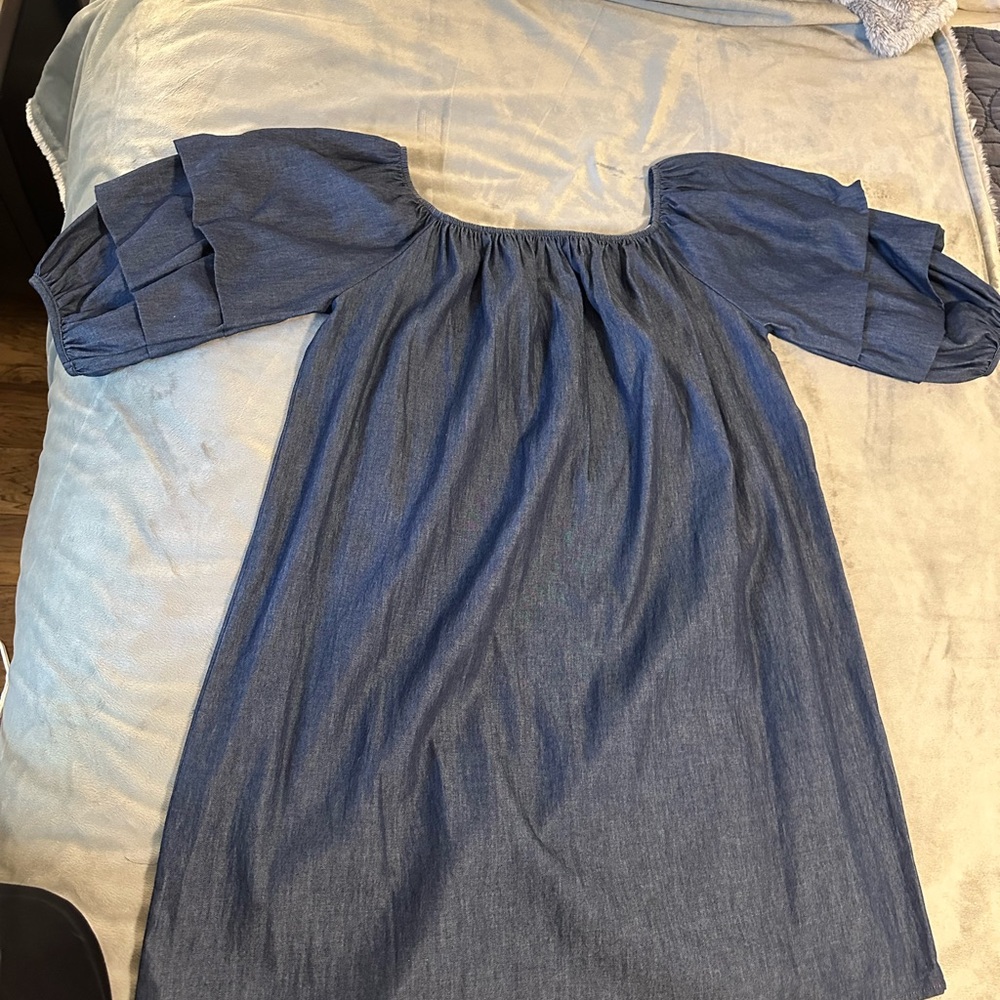 Blue Denim Puff Sleeve Dress NWOT